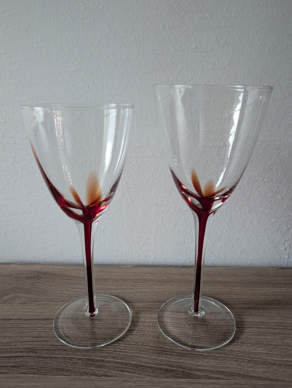 Hand Blown Vintage Redish Brown Filament Stem Wine Glasses - Pier 1 - Set Of 2